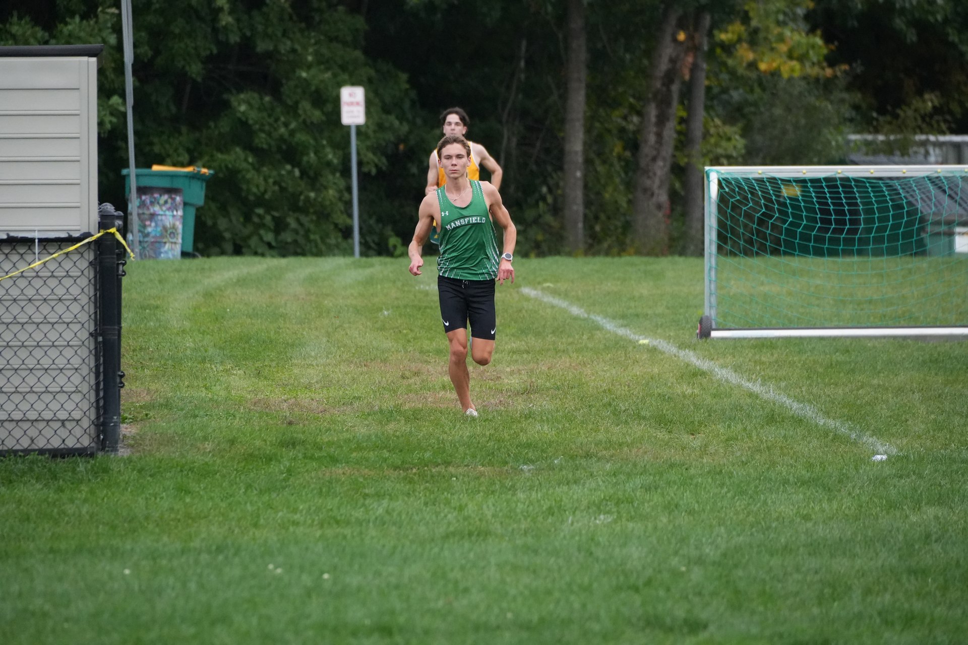 A Mansfield runner passing the soccer goals.
